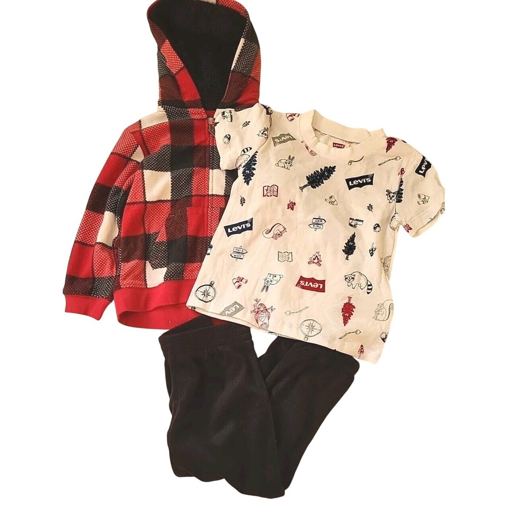 NWT Levi's Baby 24 months 3 Piece Outfit Set‎ Plaid Hoodie Top Pants